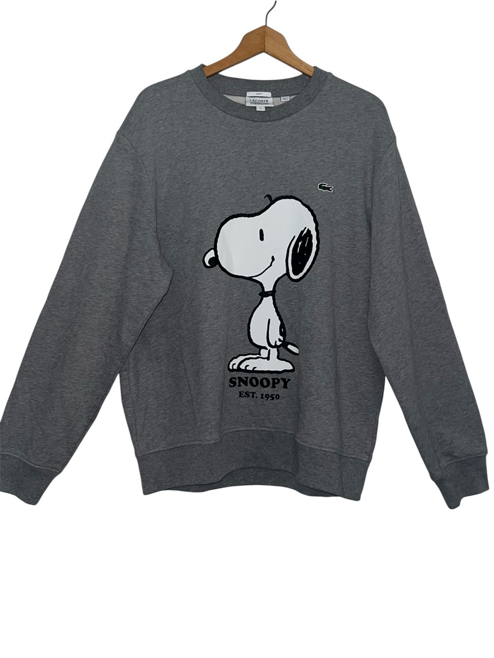 Lacoste x Snoopy Unisex Gray Graphic Snoopy Lacoste Logo Crewneck Sweatshirt XL